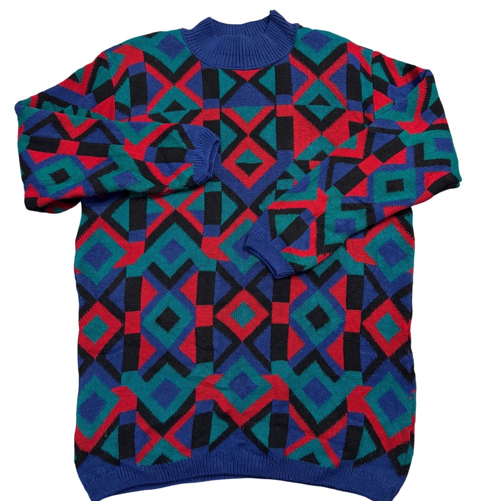 Vintage Alfred Dunner Women's‎ Petite Large Geometric Print Mock Neck Sweater